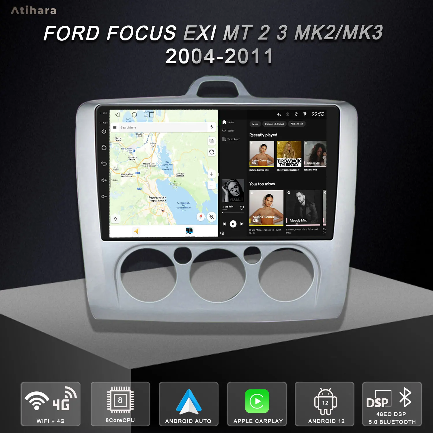 Atihara 9" Car Radio For Ford Focus Exi MT Mk2/Mk3 2004-2011 Carplay Android Auto, 2Din Multimedia Video Player 4G Wifi, Silver
Atihara 9" Car Radio For Ford Focus Exi MT Mk2/Mk3 2004-2011 Carplay Android Auto, 2Din Multimedia Video Player 4G Wifi, Silver