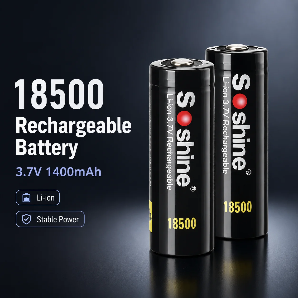 3.7V 18500 Protected Li-ion Rechargeable Battery 1400mAh High Capacity for Flashlight Counter Lamp & Electronic Devices
3.7V 18500 Protected Li-ion Rechargeable Battery 1400mAh High Capacity for Flashlight Counter Lamp & Electronic Devices