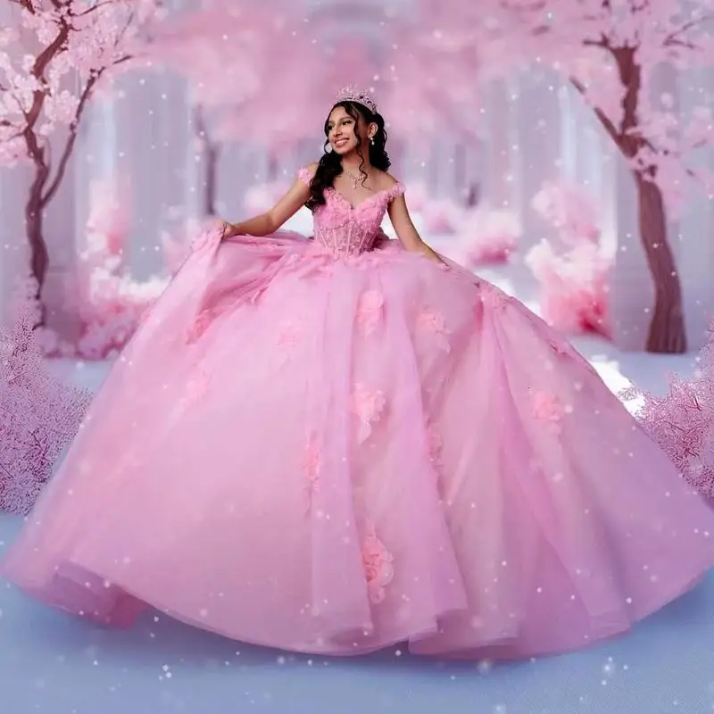 Customized Pink Quinceanera Dresses Ball Gown Off Shoulder Appliques Lace Beads Crystal Tull Birthday Party Sweet 16 Dress
Customized Pink Quinceanera Dresses Ball Gown Off Shoulder Appliques Lace Beads Crystal Tull Birthday Party Sweet 16 Dress