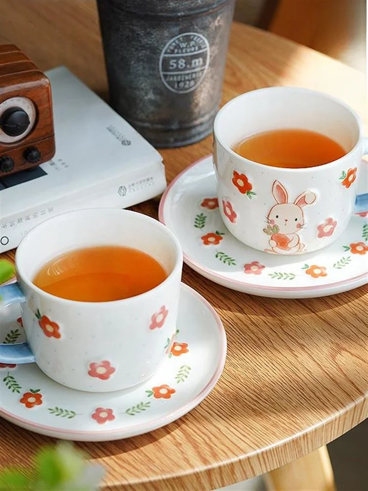 Cute Rabbit Ceramic Coffee Cups Set with Saucer And Dessert Plate Afternoon Tea Kit Double Color Craft European Style
Cute Rabbit Ceramic Coffee Cups Set with Saucer And Dessert Plate Afternoon Tea Kit Double Color Craft European Style