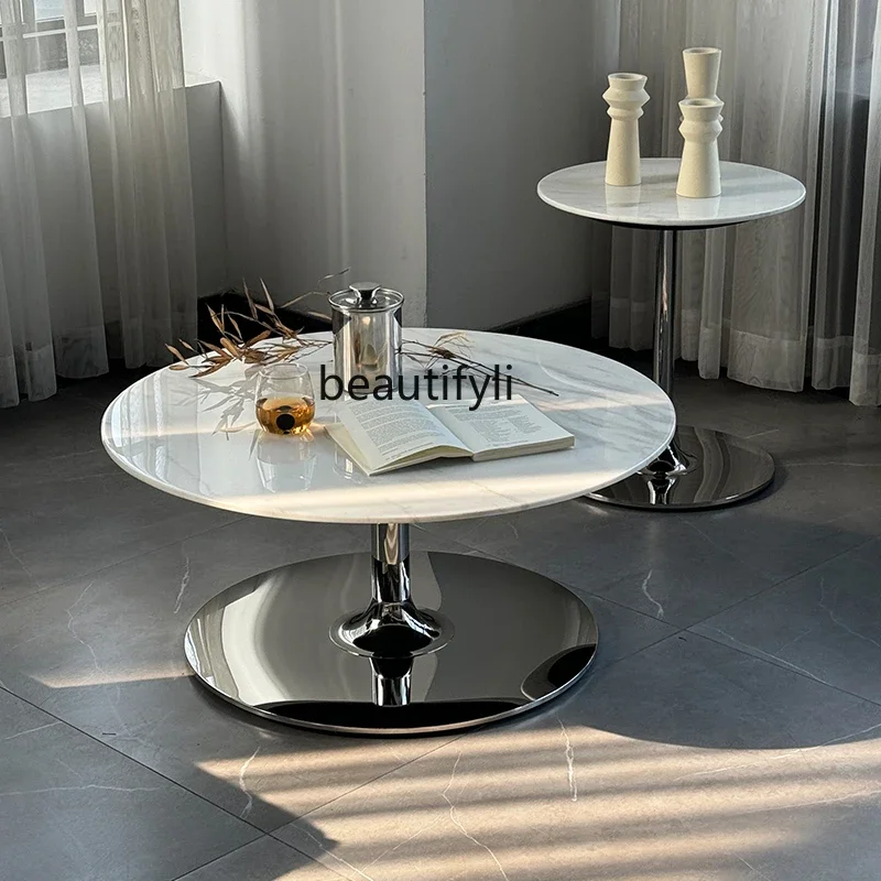xzqCoffee table natural marble edge stainless steel round light luxury tea table
xzqCoffee table natural marble edge stainless steel round light luxury tea table