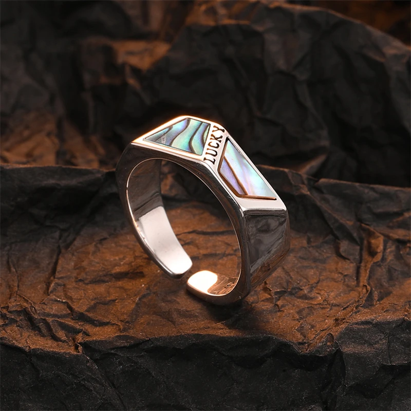 925 Sterling Silver Ring Geometric Design Natural Abalone Shell Ring Opening Adjustable for Women Vintage Personality Jewelry
925 Sterling Silver Ring Geometric Design Natural Abalone Shell Ring Opening Adjustable for Women Vintage Personality Jewelry