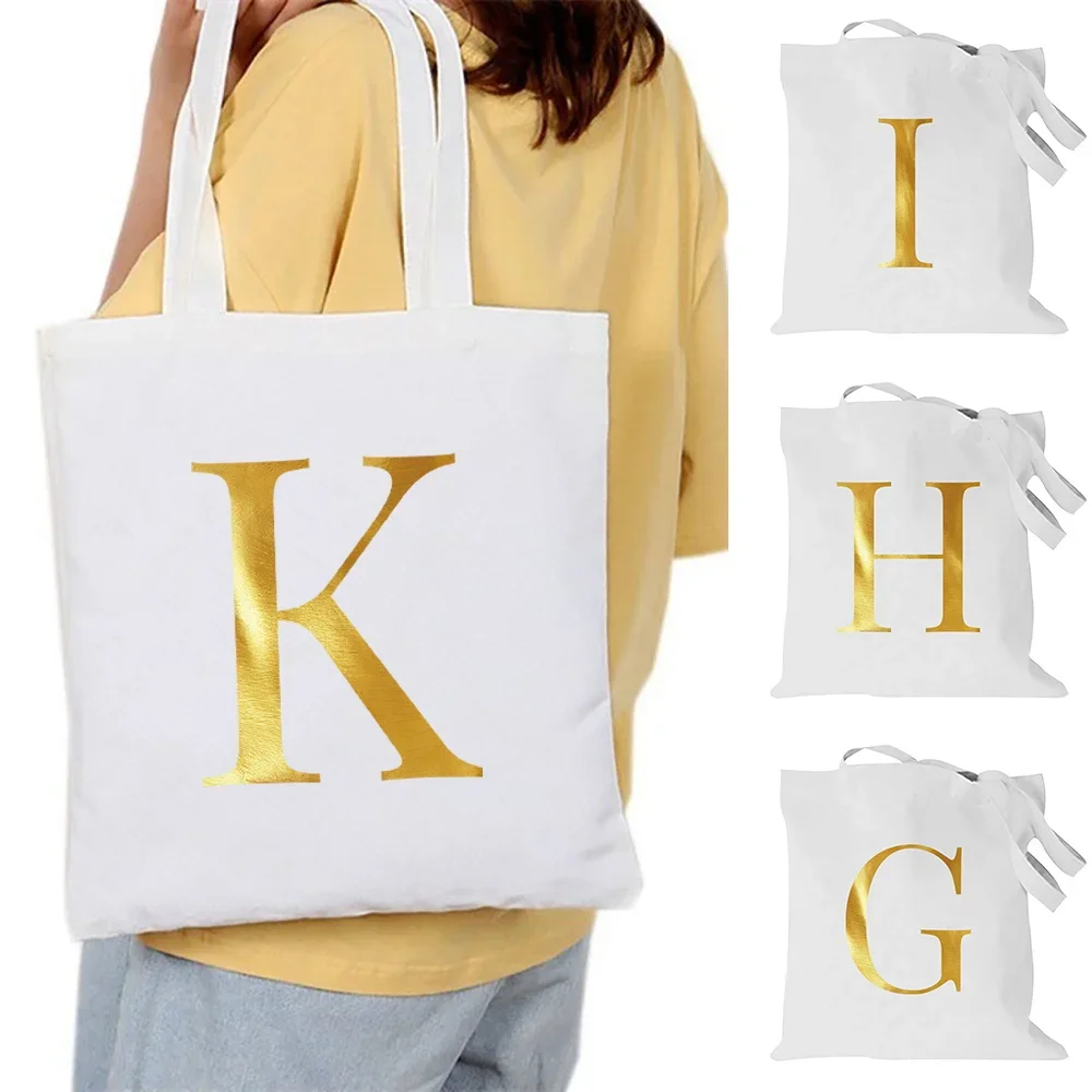 Bags Large Capacity Ladies Handbags Cloth Canvas Tote Bag Gold Letters Pattern Shopping Travel Women Eco Reusable Shoulder Bags
Bags Large Capacity Ladies Handbags Cloth Canvas Tote Bag Gold Letters Pattern Shopping Travel Women Eco Reusable Shoulder Bags