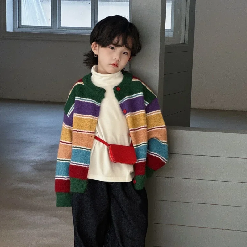 2025 Kid Rainbow Striped Knitted Cardigan Fashion Colorful Stripe Button-Down Sweater Coat for 2-8Y Children Girl Boy Autumn Top
2025 Kid Rainbow Striped Knitted Cardigan Fashion Colorful Stripe Button-Down Sweater Coat for 2-8Y Children Girl Boy Autumn Top