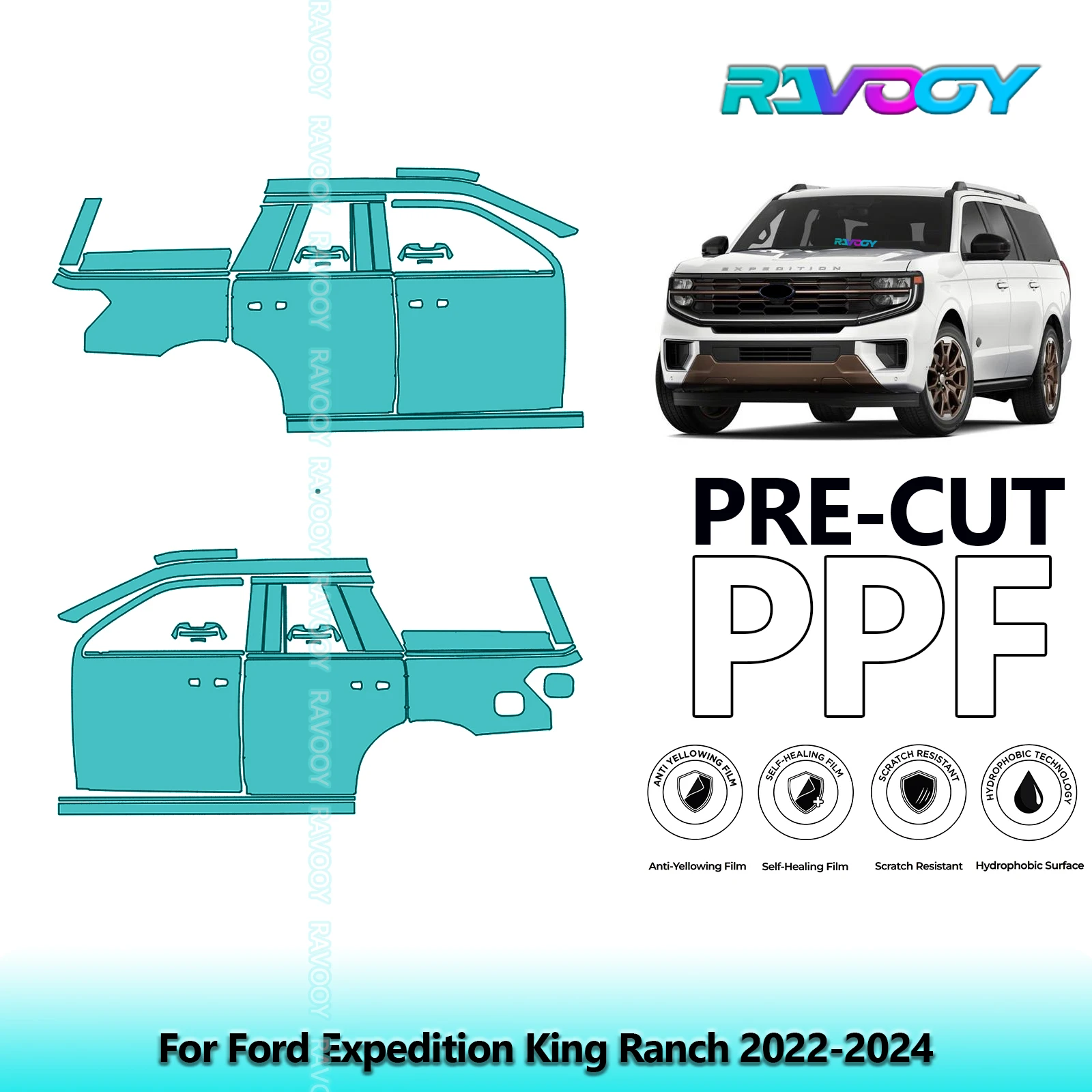 For Ford Expedition King Ranch 2022-2024 8.5mil Clear Matte Pre-Cut PPF Door & A/B Pillar Kit TPU Paint Protection Film Set
For Ford Expedition King Ranch 2022-2024 8.5mil Clear Matte Pre-Cut PPF Door & A/B Pillar Kit TPU Paint Protection Film Set