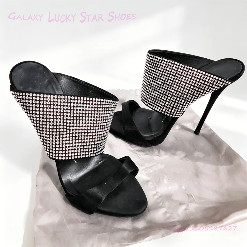 Silver Crystal Ruffles Diamond Stiletto Sandals Slip On Stiletto Heels Black Rhinestone Suede Sandals Round Hollow Women Shoes
Silver Crystal Ruffles Diamond Stiletto Sandals Slip On Stiletto Heels Black Rhinestone Suede Sandals Round Hollow Women Shoes