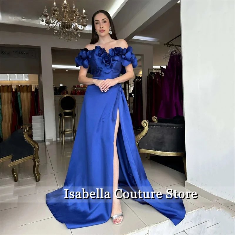 Royal Blue Prom Dresses Off Shoulder Gala Dresses Floral Embellishments Saudi Arabic With Side Slit Party Gown Customized
Royal Blue Prom Dresses Off Shoulder Gala Dresses Floral Embellishments Saudi Arabic With Side Slit Party Gown Customized