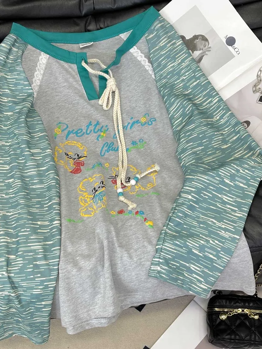 Retro Large Size Color Blo Long Sve Women's T-irt Dstring Print Base irt Casual Loose Fit Autumn Top
Retro Large Size Color Blo Long Sve Women's T-irt Dstring Print Base irt Casual Loose Fit Autumn Top