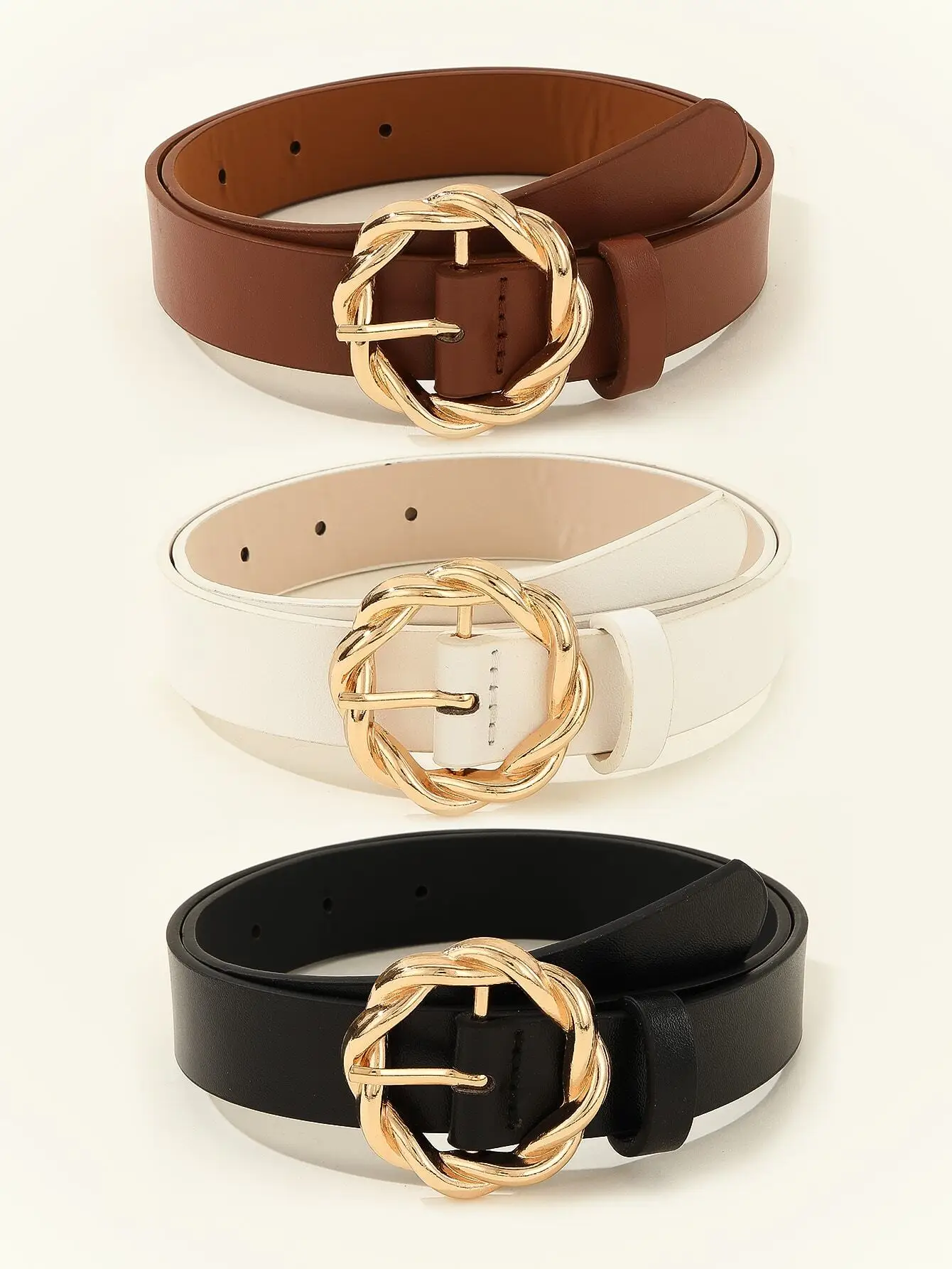 3pcs Irregular Buckle Casual Leather Belt, Fashion & Elegant, Versatile For T-Shirt/Dress/Suit, Daily Use For Women
3pcs Irregular Buckle Casual Leather Belt, Fashion & Elegant, Versatile For T-Shirt/Dress/Suit, Daily Use For Women