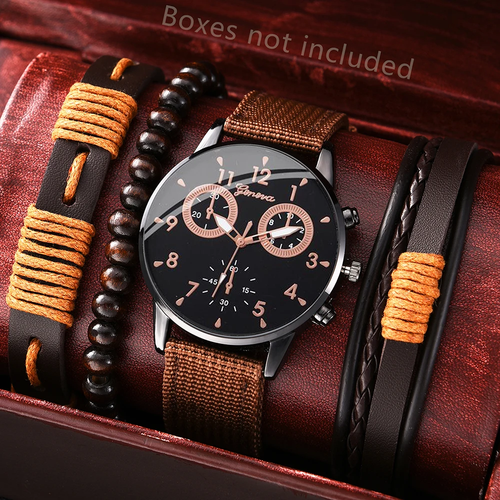 4PCS Brown Men's Watch Set Retro Trendy Digital Scale Dial Quartz Watch Bracelet Set Suitable for Daily Clothing Matching
4PCS Brown Men's Watch Set Retro Trendy Digital Scale Dial Quartz Watch Bracelet Set Suitable for Daily Clothing Matching