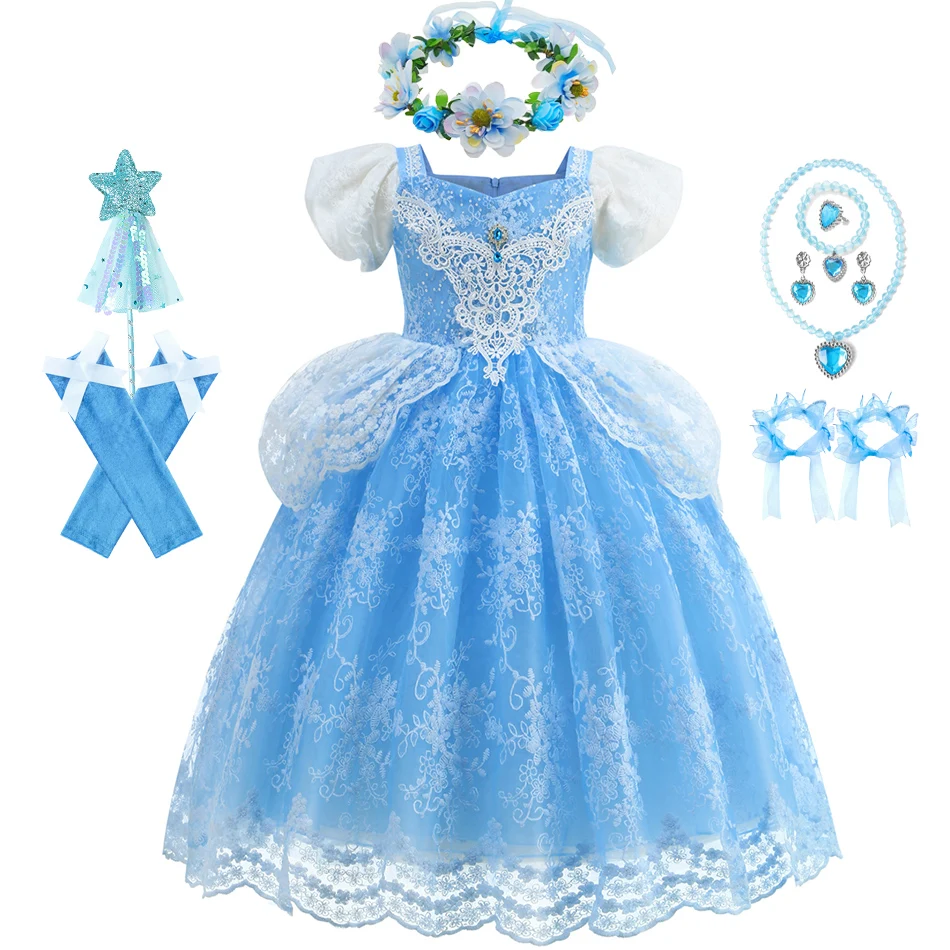 Kids Blue Princess Dress Cinderella Style Lace Embroidery Tulle Gown with Accessories Girls Dress Up Outfit for Carnival
Kids Blue Princess Dress Cinderella Style Lace Embroidery Tulle Gown with Accessories Girls Dress Up Outfit for Carnival