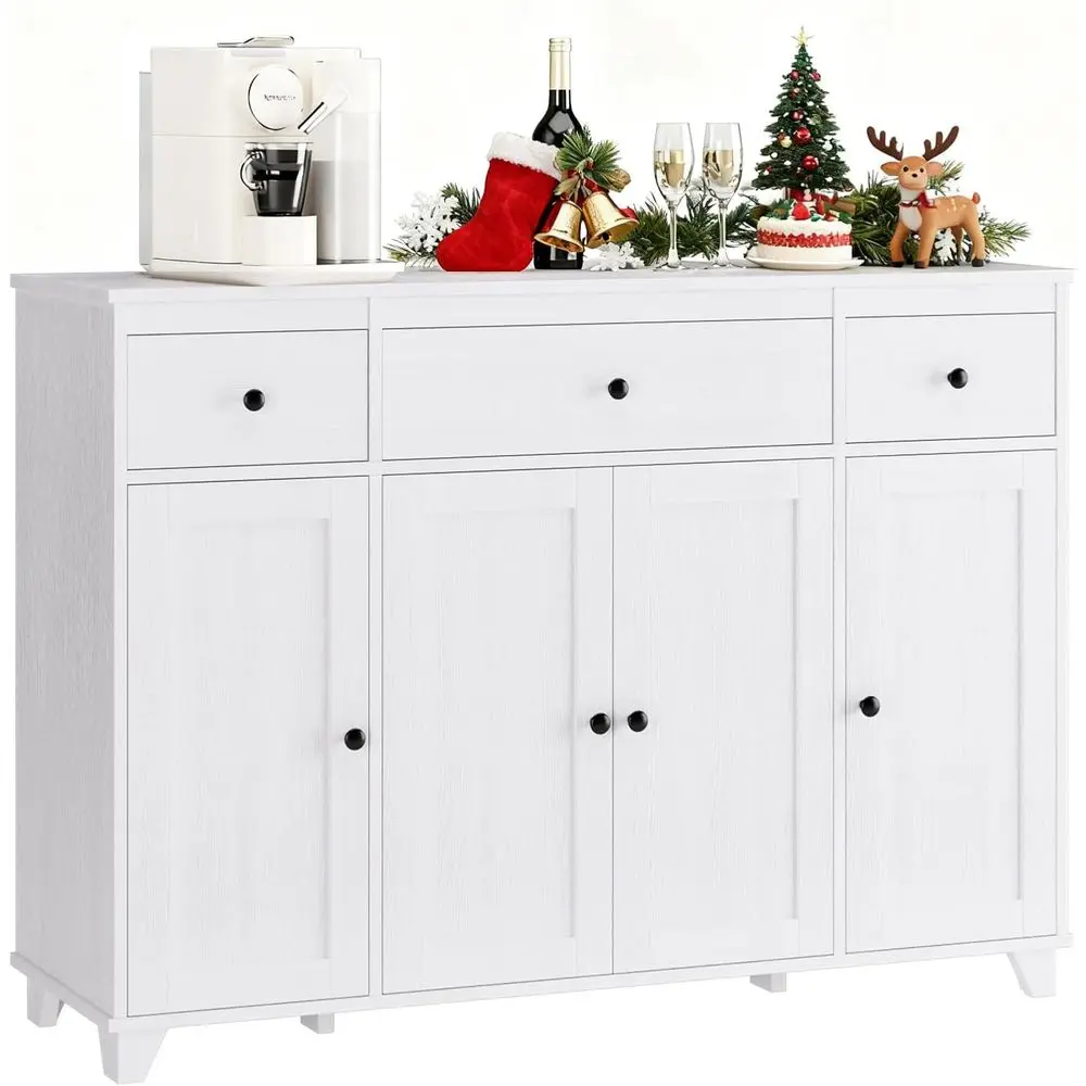 White Sideboard Storage Cabinet with 3 Drawers & 4 Adjustable Shelves, 47 Coffee Bar Cabinet, Wood Accent Cabinet for Kitchen &
White Sideboard Storage Cabinet with 3 Drawers & 4 Adjustable Shelves, 47 Coffee Bar Cabinet, Wood Accent Cabinet for Kitchen &