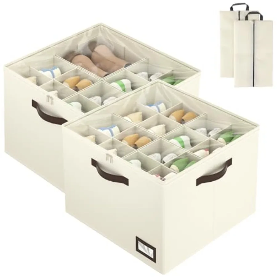 2 Pack Shoe Organizer for Closet, Foldable Shoe Storage Bins with Dividers and Reinforced Handles, Each Clear Cover Sneaker Box
2 Pack Shoe Organizer for Closet, Foldable Shoe Storage Bins with Dividers and Reinforced Handles, Each Clear Cover Sneaker Box