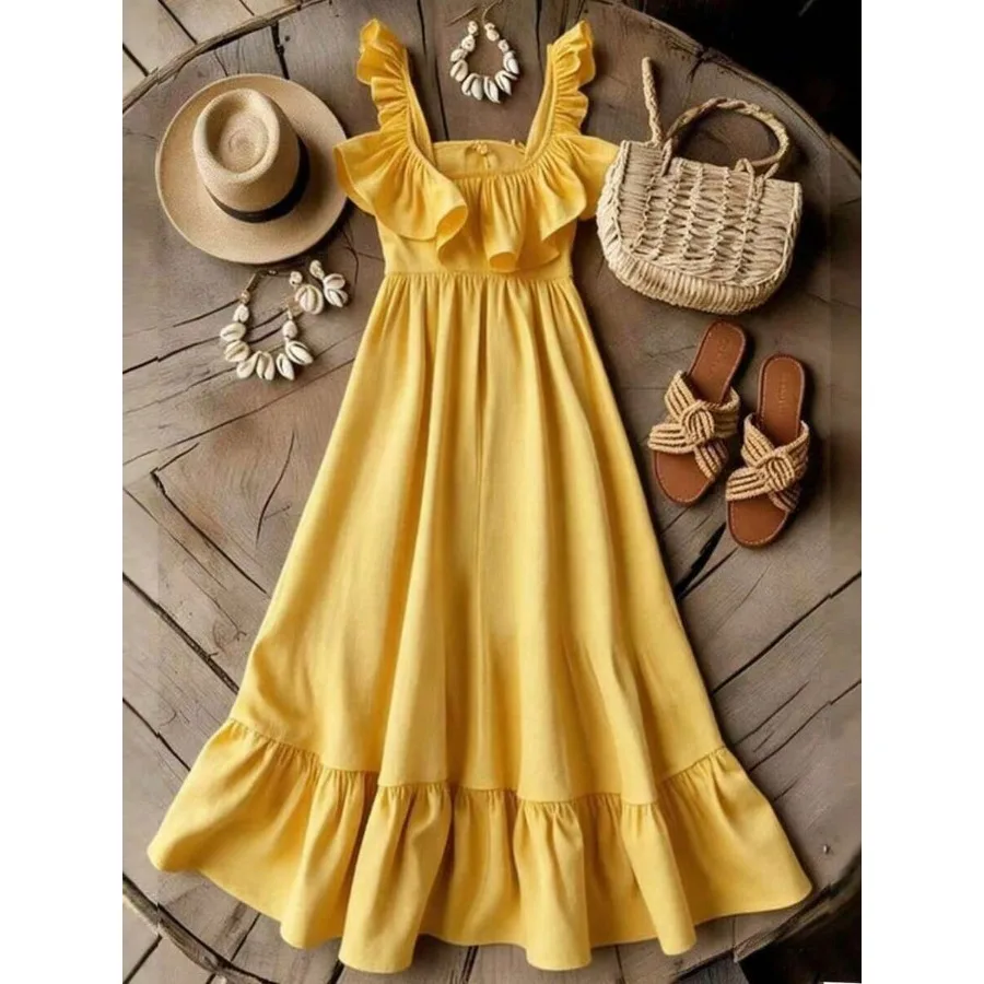 【New style】Women's Solid Color Ruffle Hem Fashionable Vacation Dress
【New style】Women's Solid Color Ruffle Hem Fashionable Vacation Dress