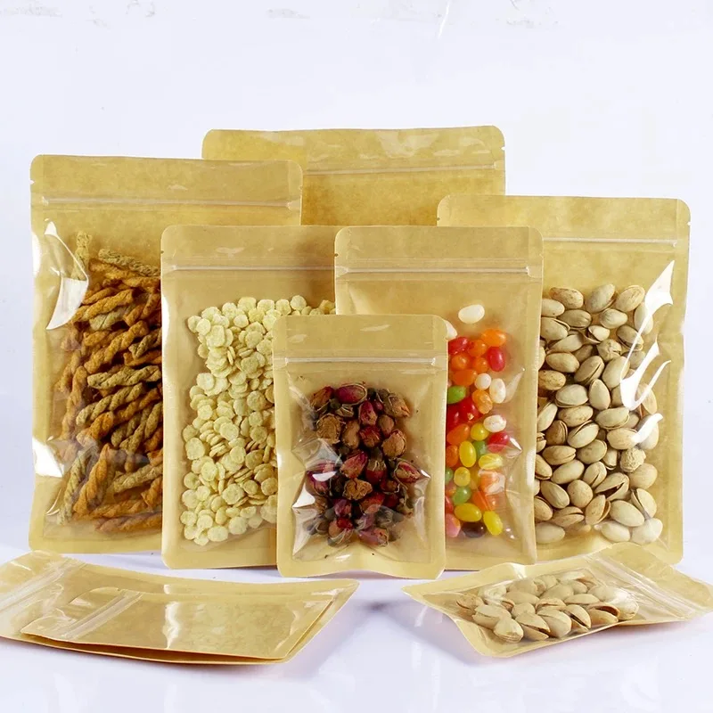 Transparent Side Ziplock Kraft Paper Pouch Snacks Food Packaging Flat Kraft Paper Bags Flower Tea Packaging Bags
Transparent Side Ziplock Kraft Paper Pouch Snacks Food Packaging Flat Kraft Paper Bags Flower Tea Packaging Bags