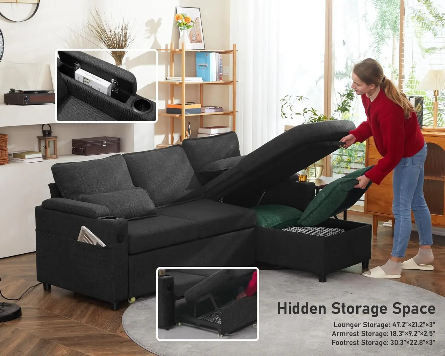 Sofa Bed Sleeper Pull Out 2 in 1 Sectional Sleeper Sofa Couches with Storage,USB, Cup Holder,Pullout Sectional Couches
Sofa Bed Sleeper Pull Out 2 in 1 Sectional Sleeper Sofa Couches with Storage,USB, Cup Holder,Pullout Sectional Couches