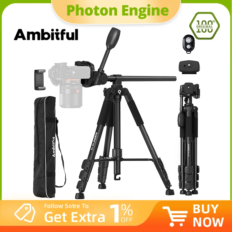 AMBITFUL GM150 Camera tripod with Portable Bag,for Phone and Camera, Compatible with DSLR Cameras,Spotting Scopes and Binoculars
AMBITFUL GM150 Camera tripod with Portable Bag,for Phone and Camera, Compatible with DSLR Cameras,Spotting Scopes and Binoculars