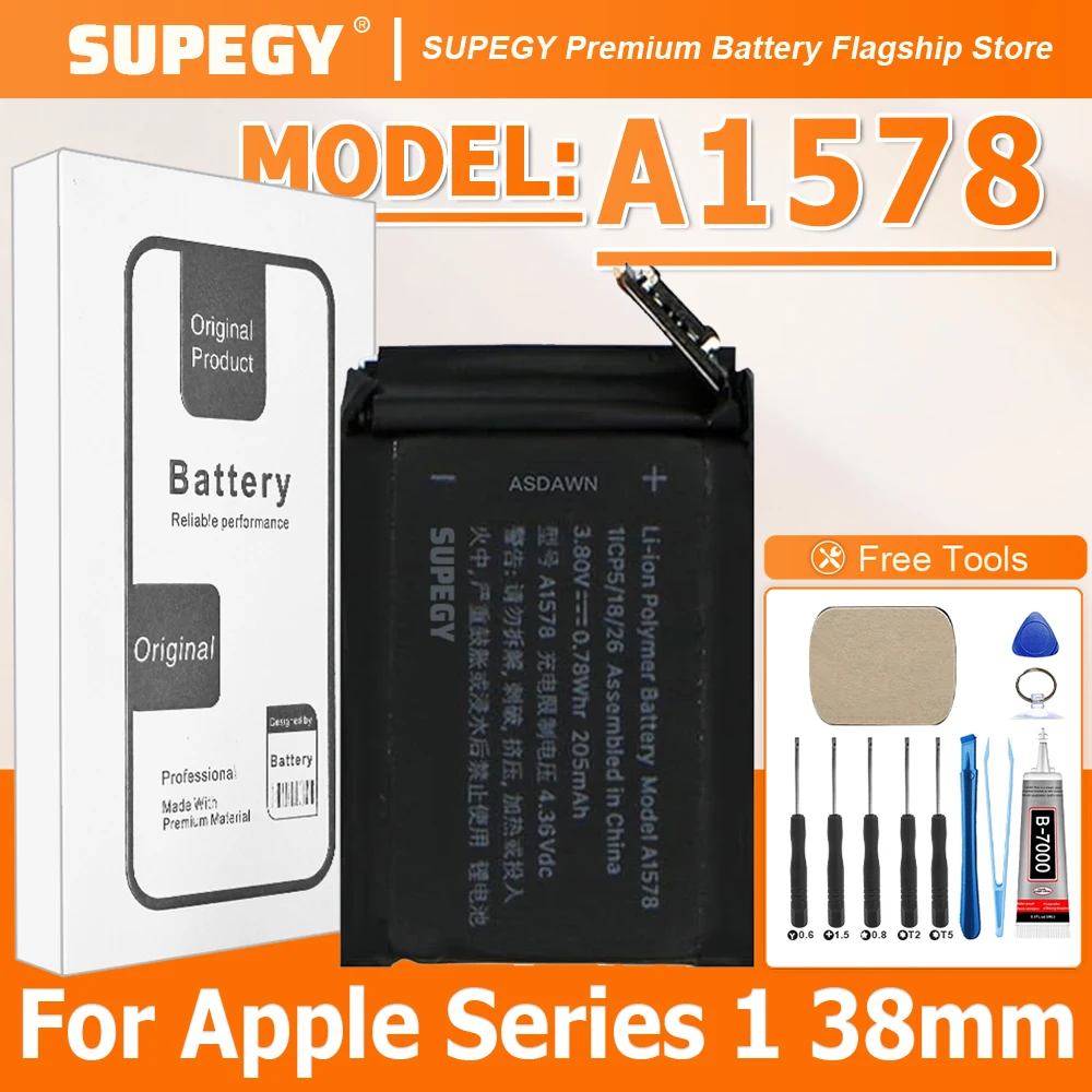 Аккумулятор SUPEGY A1578 для Apple Watch Series 1 38 мм A1578 A1553 A1802 205 мАч + бесплатные инструменты
Аккумулятор SUPEGY A1578 для Apple Watch Series 1 38 мм A1578 A1553 A1802 205 мАч + бесплатные инструменты