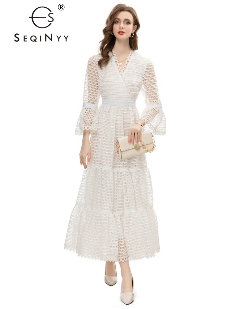 SEQINYY Elegant White Dress Summer Spring New Fashion Design Women Runway High Street Lace Hollow Out Flower Midi Casual
SEQINYY Elegant White Dress Summer Spring New Fashion Design Women Runway High Street Lace Hollow Out Flower Midi Casual
