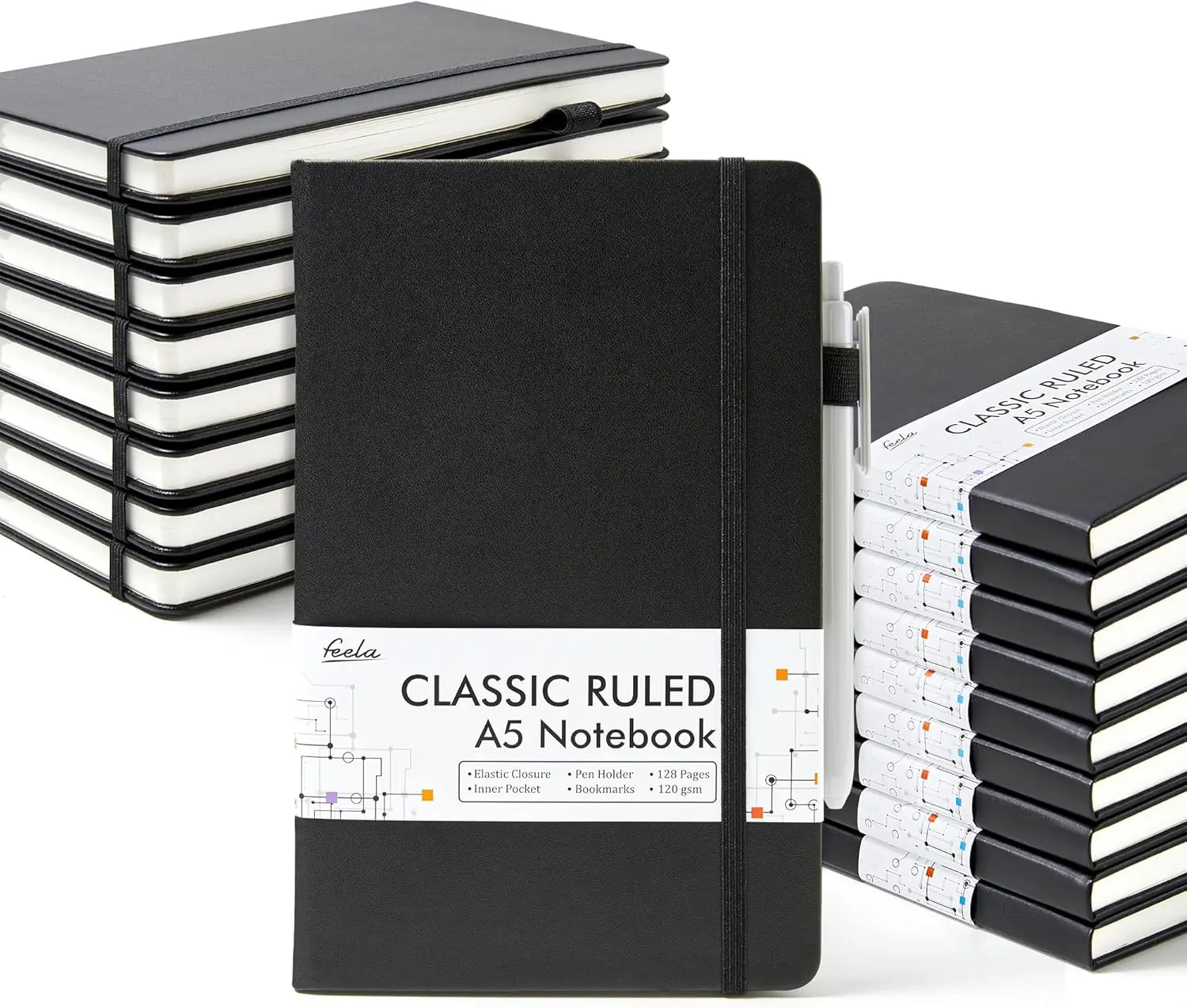 18-Pack Hardcover Lined Notebooks with Pens, A5 Size for Work and School, Black Design
18-Pack Hardcover Lined Notebooks with Pens, A5 Size for Work and School, Black Design