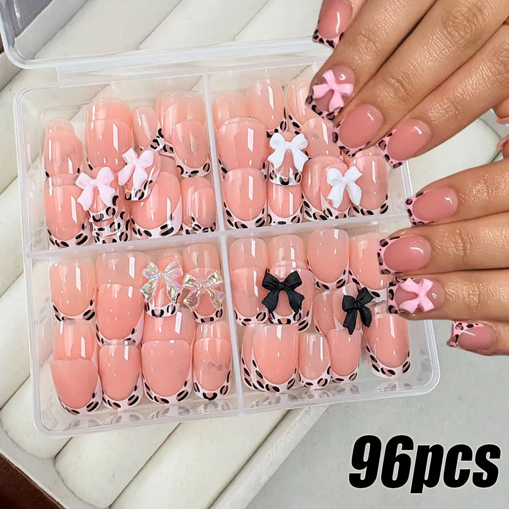 24/96pcs Nude Leopard French Bowknot False Nails Short Round Square Press On Nails Y2K Cute Leopard Bow Actylic Fake Nails Tips
24/96pcs Nude Leopard French Bowknot False Nails Short Round Square Press On Nails Y2K Cute Leopard Bow Actylic Fake Nails Tips