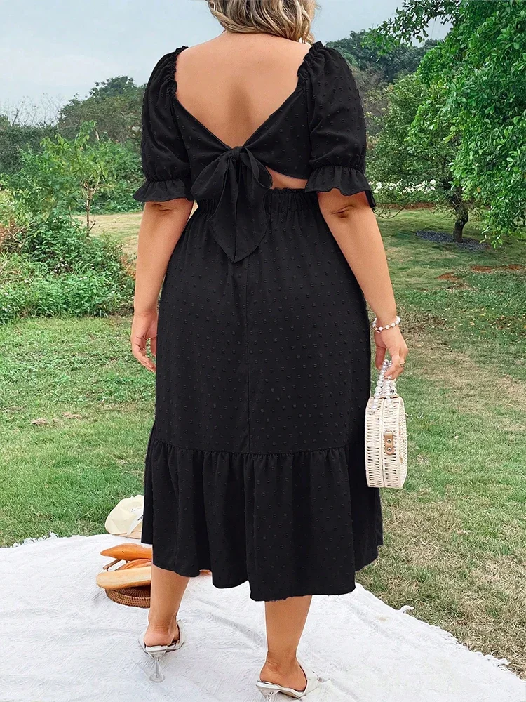 Plus Size Women's Pure Color Wrap Ruffle Hem Midi Dress Square Neck Backless Short Sleeve Dress Elegant temperament
Plus Size Women's Pure Color Wrap Ruffle Hem Midi Dress Square Neck Backless Short Sleeve Dress Elegant temperament