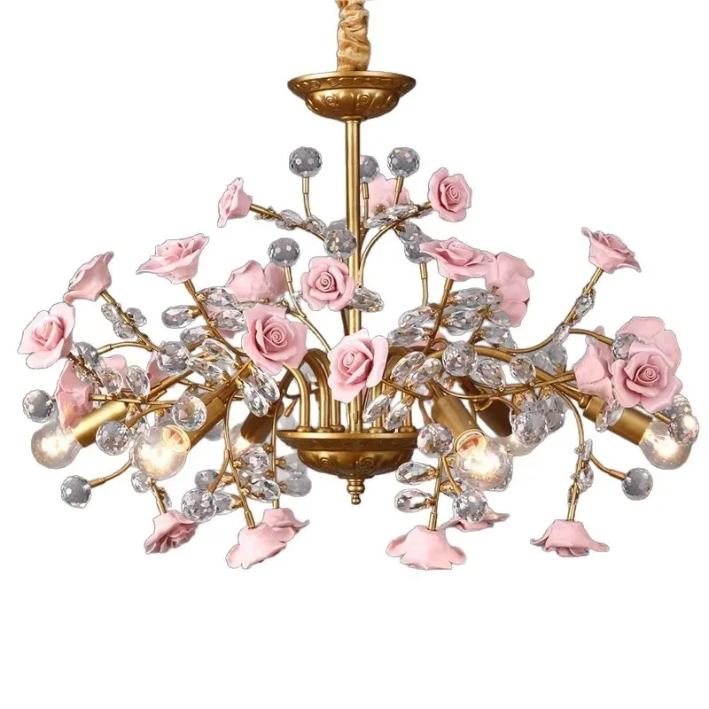 French retro wrought iron living room lamp crystal chandelier pink rose decorative atmosphere bedroom room ceiling chandelier
French retro wrought iron living room lamp crystal chandelier pink rose decorative atmosphere bedroom room ceiling chandelier