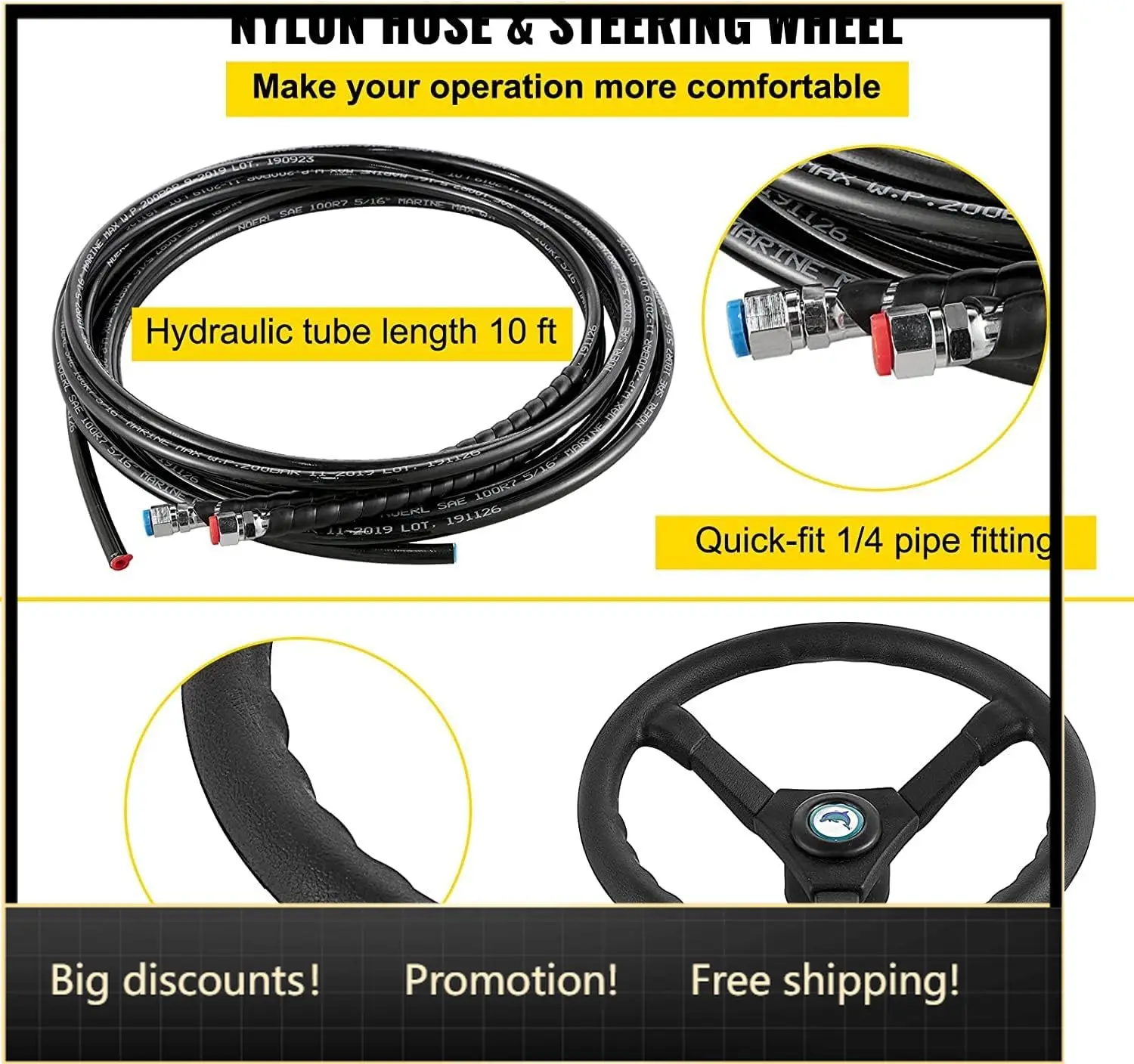 Hydraulic Outboard Steering Kit, 90/150/300HP Helm Pump Marine Boat Hydraulic Steering System, 13.5 inch Steering Wheel with 10–
Hydraulic Outboard Steering Kit, 90/150/300HP Helm Pump Marine Boat Hydraulic Steering System, 13.5 inch Steering Wheel with 10–