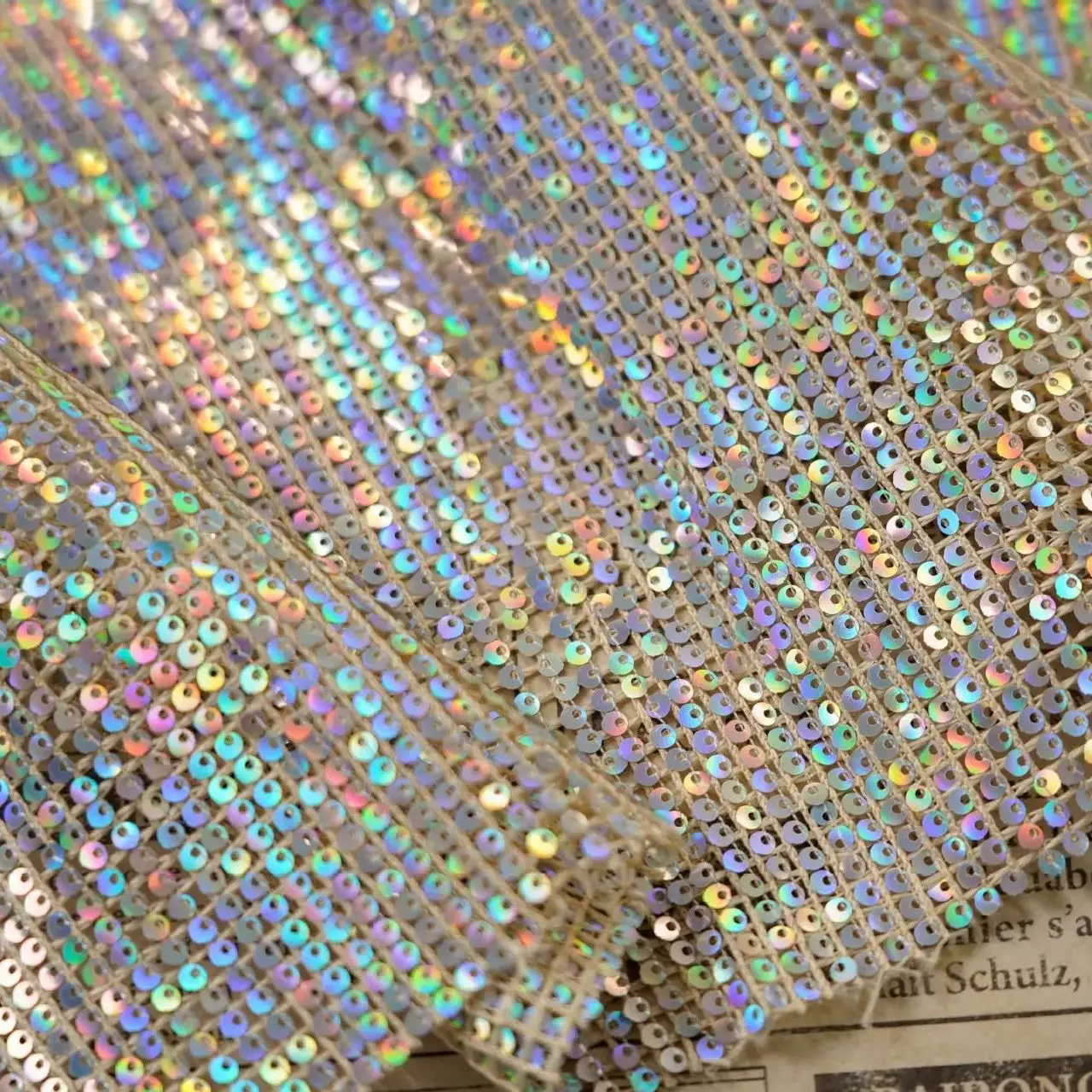 New stylish laser sequin dazzling mesh fabric for dress, wedding dress accessories, decorative fabric, DIY handmade sewing 
New stylish laser sequin dazzling mesh fabric for dress, wedding dress accessories, decorative fabric, DIY handmade sewing