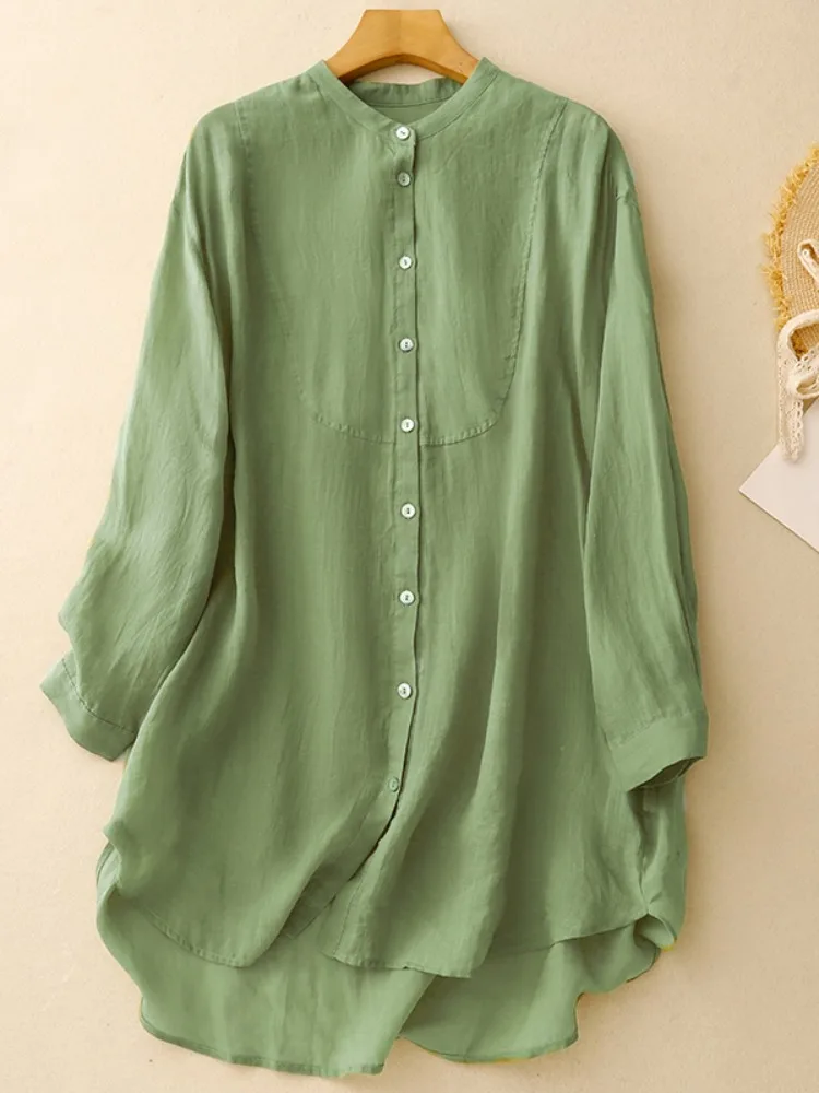 Повседневная легкая женская рубашка-миди из хлопка и льна с длинным рукавом, дышащая, свободного кроя, на пуговицах, однотонная, весна-лето
Повседневная легкая женская рубашка-миди из хлопка и льна с длинным рукавом, дышащая, свободного кроя, на пуговицах, однотонная, весна-лето