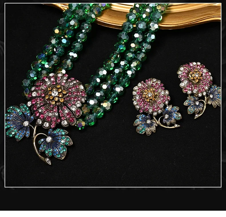 European and American Style Heavy Industry Multi-Layer Glass Bead Necklace Flower Earings Set
European and American Style Heavy Industry Multi-Layer Glass Bead Necklace Flower Earings Set