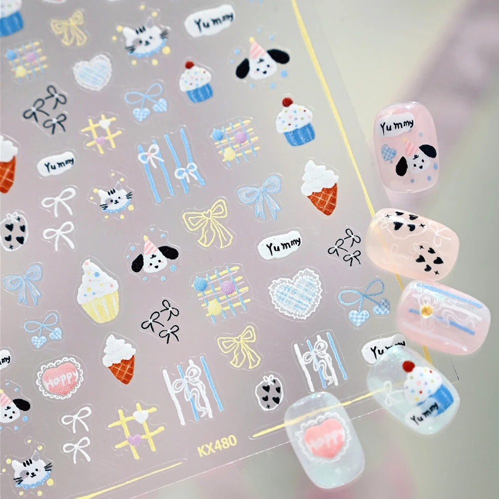 Lovely Cat Dog Ice Cream Cake Bowknot Love 3D Self Adhesive Nail Art Stickers Cute Colorful Graffit Manicure Decals Wholeslae 
Lovely Cat Dog Ice Cream Cake Bowknot Love 3D Self Adhesive Nail Art Stickers Cute Colorful Graffit Manicure Decals Wholeslae