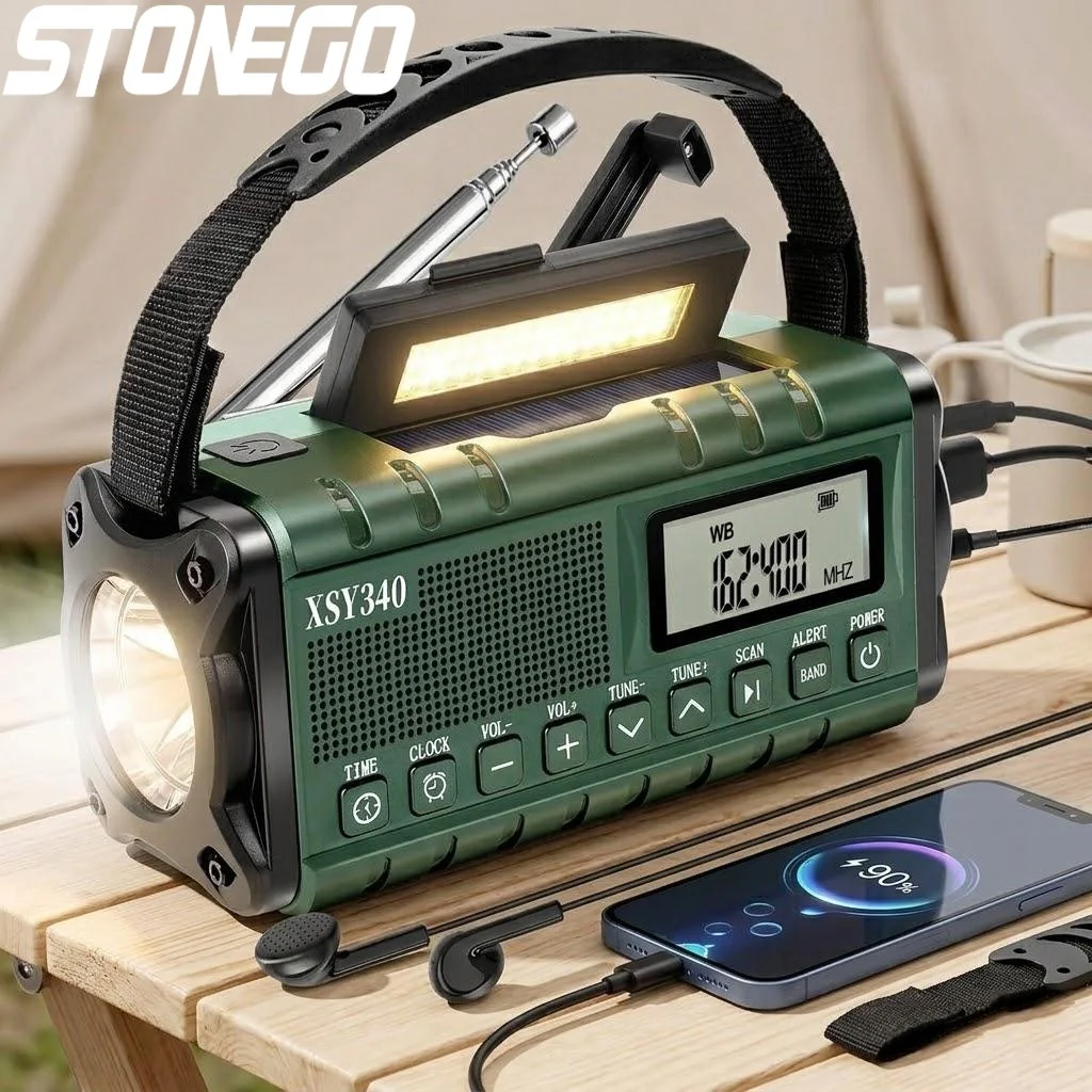 10000mAh Hand Crank Solar Emergency Radio AM FM NOAA Weather Alert Type C Charging Portable LCD Clock LED Flashlight SOS Alarm
10000mAh Hand Crank Solar Emergency Radio AM FM NOAA Weather Alert Type C Charging Portable LCD Clock LED Flashlight SOS Alarm