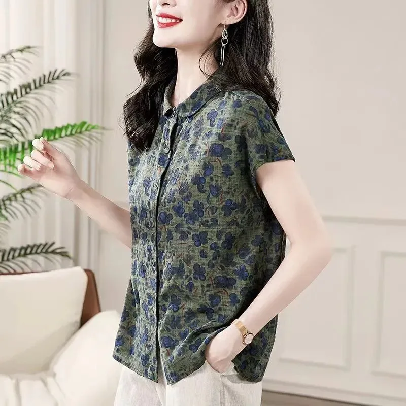 Women's Floral Print Short Sleeve Blouse Peter Pan Collar Loose Fit Plus Size Casual Elegant Mom Top In Green
Women's Floral Print Short Sleeve Blouse Peter Pan Collar Loose Fit Plus Size Casual Elegant Mom Top In Green