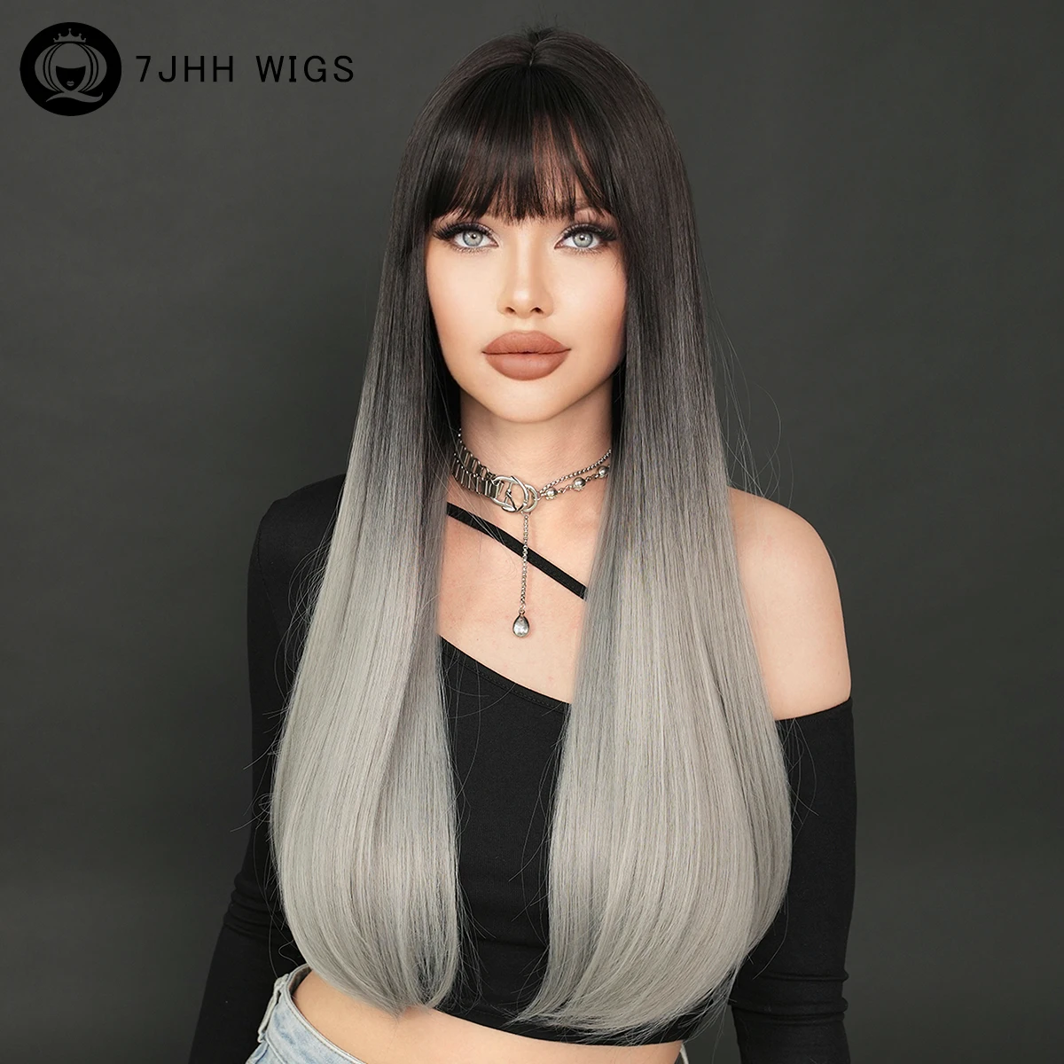 7JHH WIGS Synthetic Layered Straight Ombre Black Wig for Women Daily Use High Density Ash Hair Wigs with Neat Bangs Costume Wigs
7JHH WIGS Synthetic Layered Straight Ombre Black Wig for Women Daily Use High Density Ash Hair Wigs with Neat Bangs Costume Wigs
