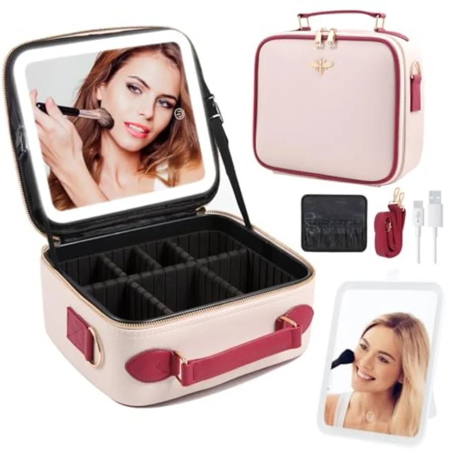 Travel Makeup Bag with Mirror of LED Lighted Rechargeable Cosmetic Train Case Artist Makeup Organizer for Women with Adjustable
Travel Makeup Bag with Mirror of LED Lighted Rechargeable Cosmetic Train Case Artist Makeup Organizer for Women with Adjustable