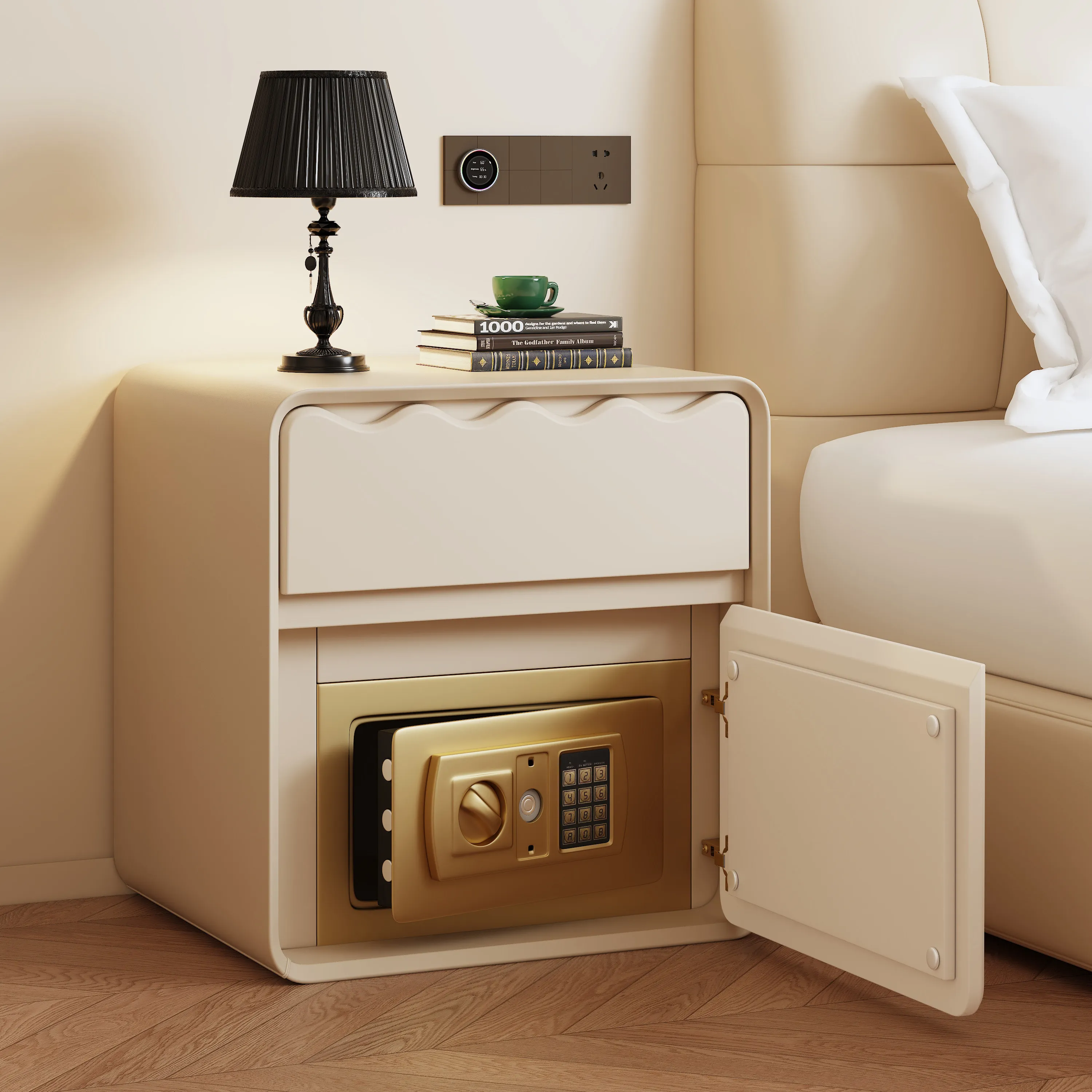 Solid wood smart bedside integrated 2026 new home bedroom small safe
Solid wood smart bedside integrated 2026 new home bedroom small safe