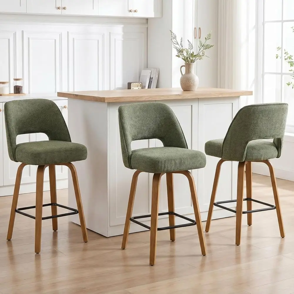 Set of 3, 26 Upholstered Counter Height Bar Stools with Back, Curved Bentwood Legs in Natural Oak Finish, 360° Swivel, Suitable
Set of 3, 26 Upholstered Counter Height Bar Stools with Back, Curved Bentwood Legs in Natural Oak Finish, 360° Swivel, Suitable