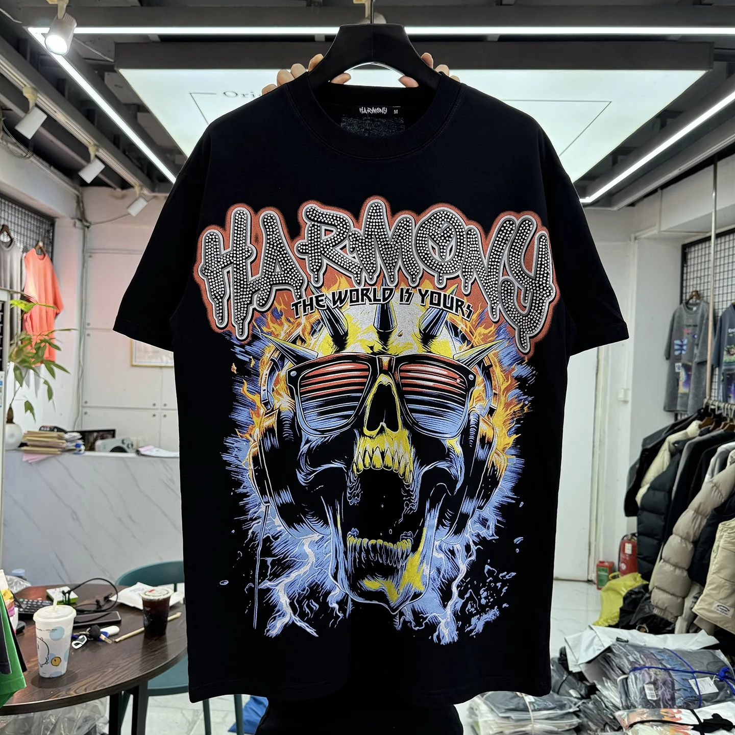 Harmony Tee American Streetwear Vintage Rhinestone Letter Skeleton Pattern Loose Fit Pure Cotton Short Sleeve T-Shirt
Harmony Tee American Streetwear Vintage Rhinestone Letter Skeleton Pattern Loose Fit Pure Cotton Short Sleeve T-Shirt
