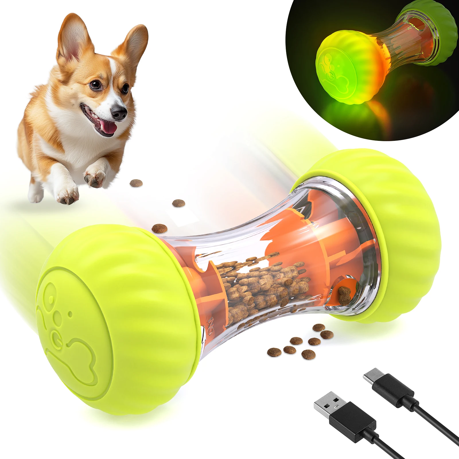 Interesting LED Light Dog Slow Feeder Ball Bone Shape Interactive Pet Toy Treat Dispenser Toy USB Rechargeable Silent Wheels
Interesting LED Light Dog Slow Feeder Ball Bone Shape Interactive Pet Toy Treat Dispenser Toy USB Rechargeable Silent Wheels