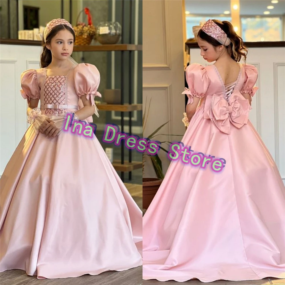 Pink Quality Satin Flower Girl Dress Puff Sleeves With Big Bow Wedding Ball Party Dresses Kids Birthday Evenin Baptism Gowns
Pink Quality Satin Flower Girl Dress Puff Sleeves With Big Bow Wedding Ball Party Dresses Kids Birthday Evenin Baptism Gowns