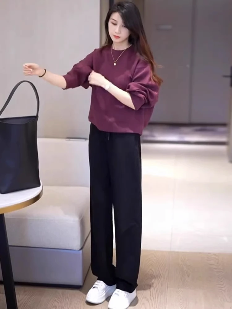 Spring Autumn Women's Sporty Casual Fashionable Slimming Sweatshirt Wide Leg Pants Two Piece Set Trendy round Neck Long Sleeve
Spring Autumn Women's Sporty Casual Fashionable Slimming Sweatshirt Wide Leg Pants Two Piece Set Trendy round Neck Long Sleeve