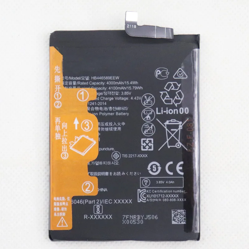 3.85V 4100mAh HB446589EEW Battery For Huawei Nova 7 SE 5G CDY-NX9B CDY-N29B CDY-AN20 CDY-AN00 CDY-TN20 CDY-TN00 +Tools
3.85V 4100mAh HB446589EEW Battery For Huawei Nova 7 SE 5G CDY-NX9B CDY-N29B CDY-AN20 CDY-AN00 CDY-TN20 CDY-TN00 +Tools