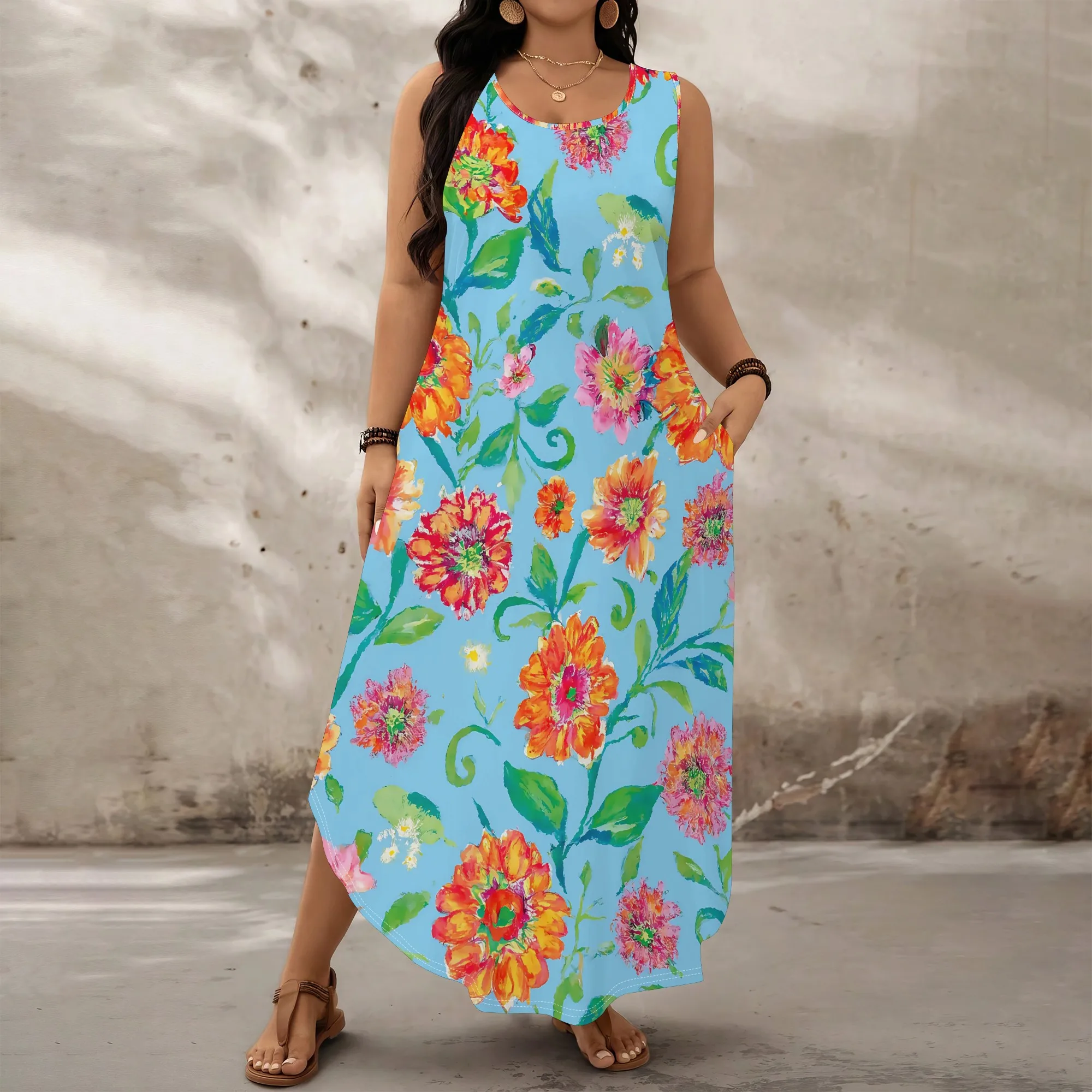 Boho Style Plus Size Maxi Dress for Women XL-6XL 2025 Colorful Floral Print Sleeveless Casual Long Dress with Pockets
Boho Style Plus Size Maxi Dress for Women XL-6XL 2025 Colorful Floral Print Sleeveless Casual Long Dress with Pockets