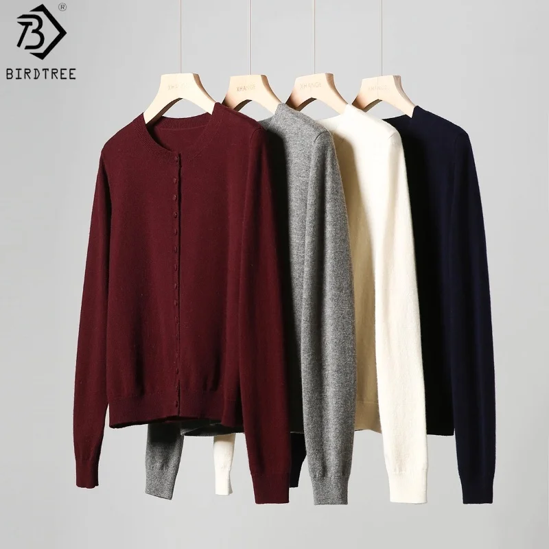 Birdtree,90% Sheep Wool 10% Cashmere Knitted Cardigan,Woman O-neck Single Breasted Sweater,2025 Autumn/Winter Solid CoatT5O719JF
Birdtree,90% Sheep Wool 10% Cashmere Knitted Cardigan,Woman O-neck Single Breasted Sweater,2025 Autumn/Winter Solid CoatT5O719JF