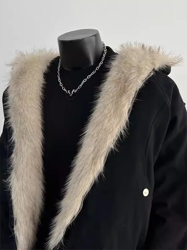 Thiened Large Size Men's Jaet with Big Fur Collar American Retro Sle Winter Outerwear Loose Fit Zipper Closure Coat
Thiened Large Size Men's Jaet with Big Fur Collar American Retro Sle Winter Outerwear Loose Fit Zipper Closure Coat