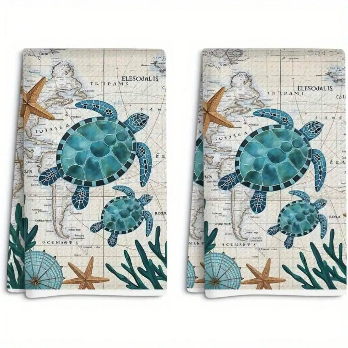 2pcs Coastal Sea Turtle Hand Towels - 45.72x66.04 Cm, Absorbent & Soft Polyester Kitchen & Bath Towels With Ocean Map Design, Perfect For Home, Restaurant, Hotel, Cafe, Or Farmhouse Decor, Bathroom Decor | Cartoon Sea Turtle Design | Machine Washable Towe
2pcs Coastal Sea Turtle Hand Towels - 45.72x66.04 Cm, Absorbent & Soft Polyester Kitchen & Bath Towels With Ocean Map Design, Perfect For Home, Restaurant, Hotel, Cafe, Or Farmhouse Decor, Bathroom Decor | Cartoon Sea Turtle Design | Machine Washable Towe