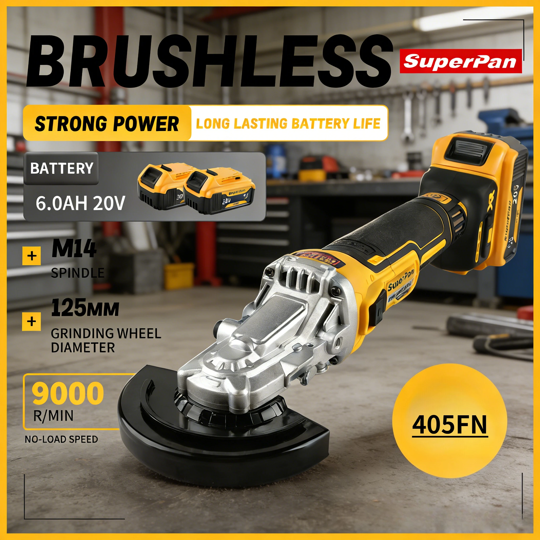 Бесщеточная угловая шлифмашина SuperPan SP405 портативная, с защитой от перегрузки, для резьбы по дереву и резки алюминия, совместима с аккумулятором DeWalt 20В.
Бесщеточная угловая шлифмашина SuperPan SP405 портативная, с защитой от перегрузки, для резьбы по дереву и резки алюминия, совместима с аккумулятором DeWalt 20В.