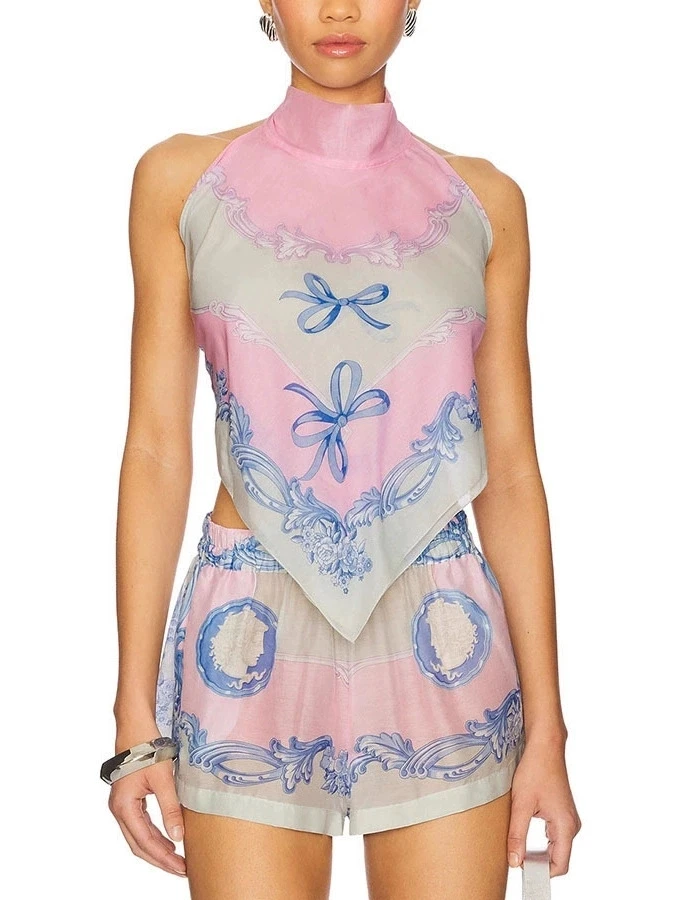 Fashion Print Short Two Piece Set Women Irregular Backless Leace-up Halter Neck Tops Shorts 2 Piece Sets Female Streetwear New
Fashion Print Short Two Piece Set Women Irregular Backless Leace-up Halter Neck Tops Shorts 2 Piece Sets Female Streetwear New