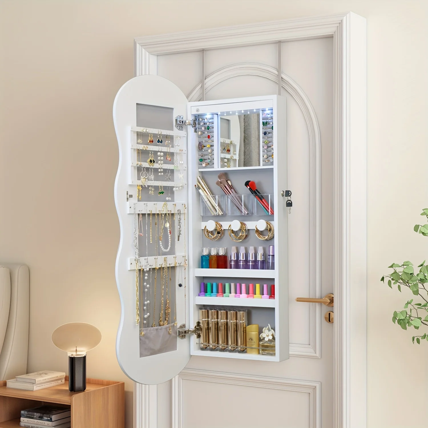 Jewelry Armoire Organizer, LED Jewelry Cabinet Wall/Door Mounted, Lockable Wavy Mirror with Storage, Crushed Diamonds Mirror Full Length, Door Or Wall Mounted Mirror with Jewelry Storage Baskets, Bins & Containers, Jewelry Armoires
Jewelry Armoire Organizer, LED Jewelry Cabinet Wall/Door Mounted, Lockable Wavy Mirror with Storage, Crushed Diamonds Mirror Full Length, Door Or Wall Mounted Mirror with Jewelry Storage Baskets, Bins & Containers, Jewelry Armoires